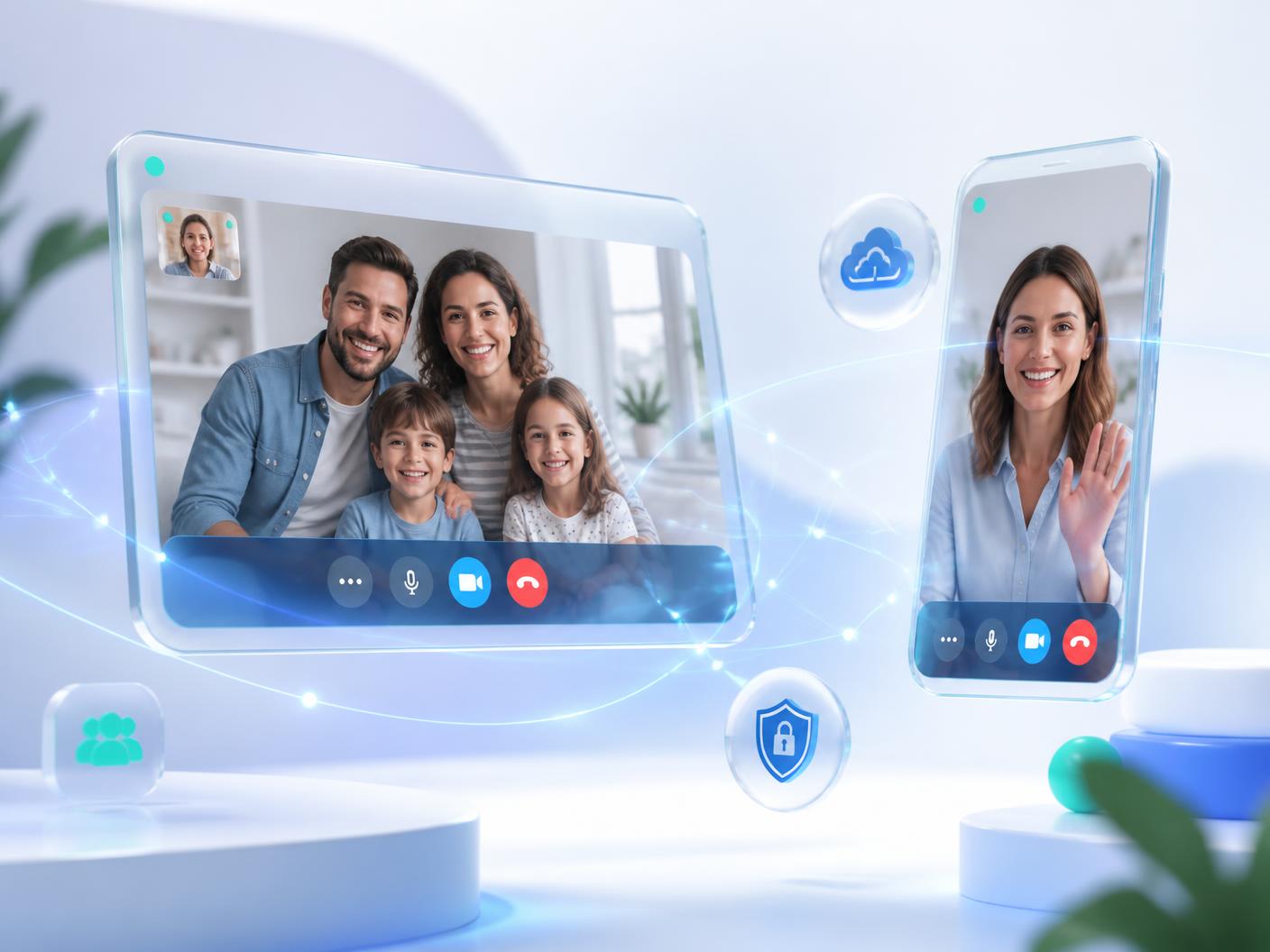 Family on a secure NearCall video visit across tablet and smartphone devices